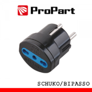 Adattatore con presa bipasso 16A 2P+T, spina schuko 16A, Nero
250V - Max: 1500W